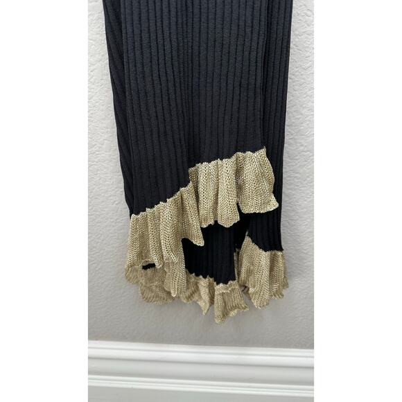 FREE PEOPLE Womens Size XS Black Gold Off the Shoulder Ribbed Sweater Midi Dress - Picture 3 of 10